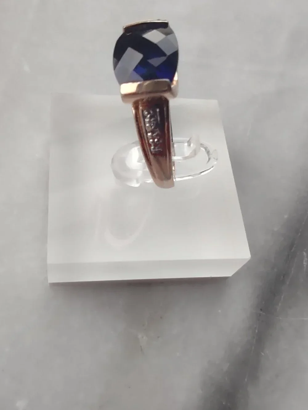 Rosegold Plated Sterling Silver 925 w/Deep Blue Sapphire-Cushion Cut Ring Sz 7.5